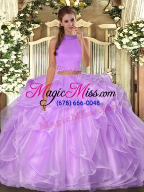 Sleeveless Beading and Ruffles Backless Quinceanera Gown