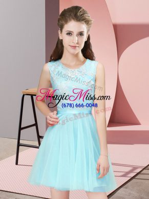 Pretty Scoop Sleeveless Side Zipper Bridesmaids Dress Aqua Blue Tulle