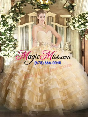 Pretty Sweetheart Sleeveless Organza Sweet 16 Quinceanera Dress Beading and Ruffled Layers Lace Up