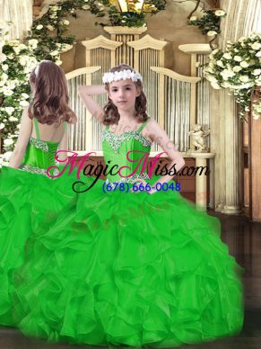Green Sleeveless Organza Lace Up Kids Pageant Dress for Party and Quinceanera and Wedding Party