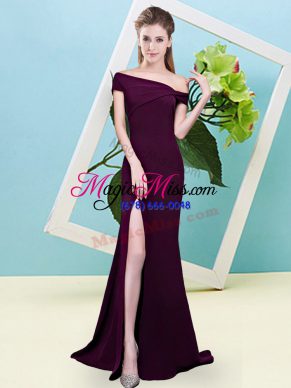 Fantastic Burgundy Zipper Off The Shoulder Ruching Dama Dress for Quinceanera Elastic Woven Satin Sleeveless