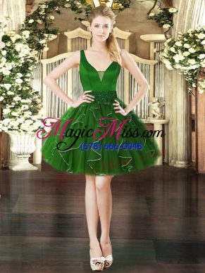 Luxurious Mini Length Ball Gowns Sleeveless Dark Green Prom Dresses Lace Up