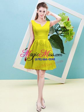 Inexpensive Sleeveless Mini Length Ruching Zipper Quinceanera Court Dresses with Yellow