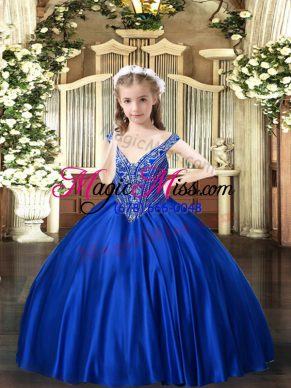Royal Blue Lace Up Pageant Dress Wholesale Beading Sleeveless Floor Length