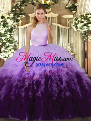 Adorable Multi-color Quinceanera Gowns Sweet 16 and Quinceanera with Ruffles High-neck Sleeveless Backless