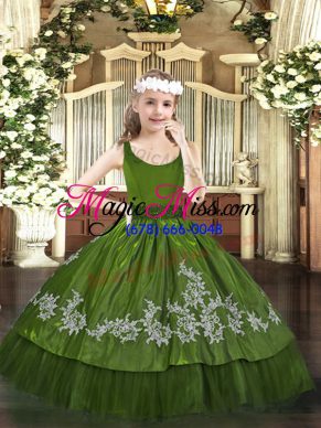Exquisite Ball Gowns Pageant Dress Wholesale Olive Green Scoop Taffeta Sleeveless Floor Length Zipper
