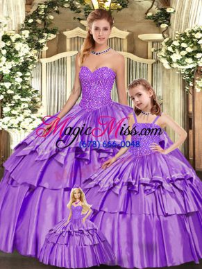 Lovely Eggplant Purple Ball Gowns Sweetheart Sleeveless Organza Floor Length Lace Up Beading and Ruffled Layers Quinceanera Gowns