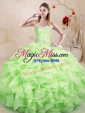 Organza Sweetheart Sleeveless Lace Up Beading and Ruffles Sweet 16 Quinceanera Dress in Yellow Green