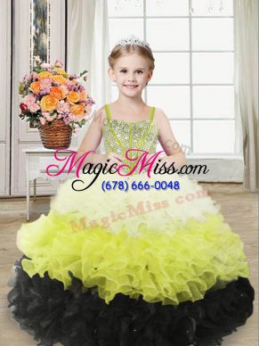 Organza Straps Sleeveless Lace Up Beading and Ruffles Pageant Dress for Womens in Multi-color