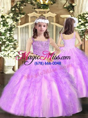 Lilac Sleeveless Organza Lace Up Winning Pageant Gowns for Party and Sweet 16 and Quinceanera and Wedding Party