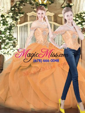 Orange Red Sleeveless Organza Lace Up Sweet 16 Dresses for Military Ball and Sweet 16 and Quinceanera
