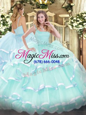 New Style Apple Green Ball Gowns Organza Straps Sleeveless Beading and Ruffled Layers Floor Length Zipper Quinceanera Dress
