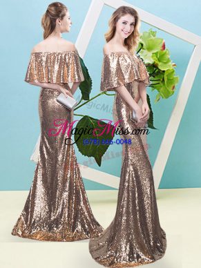 Sequined Half Sleeves Floor Length Dress for Prom and Sequins