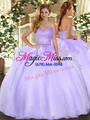 Lavender Organza Lace Up Quinceanera Gown Sleeveless Floor Length Beading and Ruffles