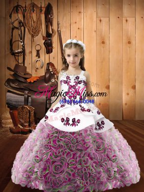 Straps Sleeveless Fabric With Rolling Flowers Little Girls Pageant Dress Wholesale Embroidery Lace Up