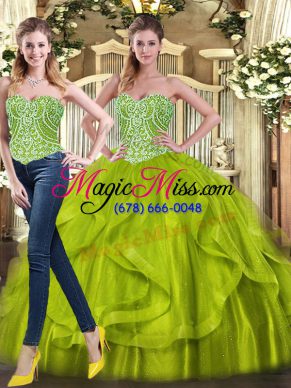 Unique Floor Length Lace Up Ball Gown Prom Dress for Military Ball and Sweet 16 and Quinceanera with Beading and Ruffles
