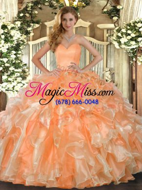 Fantastic Orange Quinceanera Dresses Military Ball and Sweet 16 and Quinceanera with Beading and Ruffles Sweetheart Sleeveless Lace Up