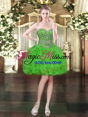 Elegant Green Lace Up Sweetheart Beading and Ruffles Organza Sleeveless
