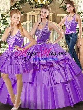 Eggplant Purple Organza Lace Up Straps Sleeveless Floor Length Quinceanera Gowns Ruffled Layers