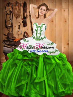 Custom Designed Sleeveless Floor Length Embroidery and Ruffles Lace Up 15 Quinceanera Dress with