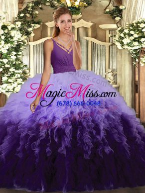 Customized Sleeveless Floor Length Ruffles Backless Sweet 16 Dress with Multi-color