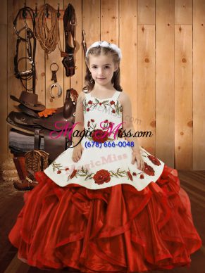 Unique Red Little Girl Pageant Dress Sweet 16 and Quinceanera with Ruffles Straps Sleeveless Lace Up