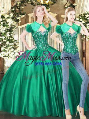 Gorgeous Green Ball Gowns Sweetheart Sleeveless Tulle Floor Length Lace Up Beading Quinceanera Dress