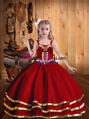 Excellent Organza Sleeveless Floor Length Pageant Dress for Girls and Beading and Embroidery and Ruffled Layers