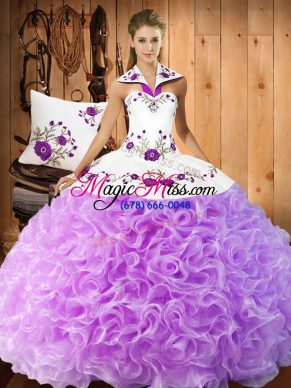 Lilac Sleeveless Floor Length Embroidery Lace Up Quinceanera Gowns
