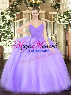 Lavender Sleeveless Ruffles Floor Length Quinceanera Dress