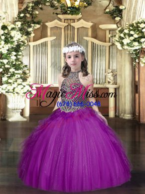 Halter Top Sleeveless Lace Up Pageant Dress Toddler Purple Tulle