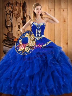 Best Sleeveless Embroidery and Ruffles Lace Up Quinceanera Gowns