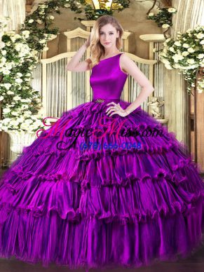 Designer Ruffled Layers Quinceanera Gowns Eggplant Purple Clasp Handle Sleeveless Floor Length