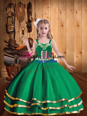 Top Selling Sleeveless Embroidery and Ruffled Layers Lace Up Pageant Dress Wholesale