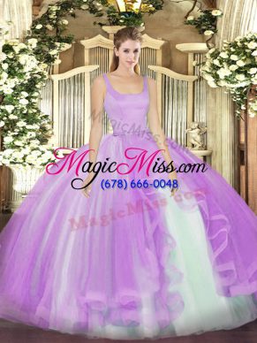 Lavender Ball Gowns Tulle Straps Sleeveless Beading Floor Length Zipper Sweet 16 Dress
