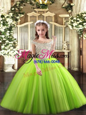 Hot Selling Off The Shoulder Sleeveless Lace Up Girls Pageant Dresses Yellow Green Tulle