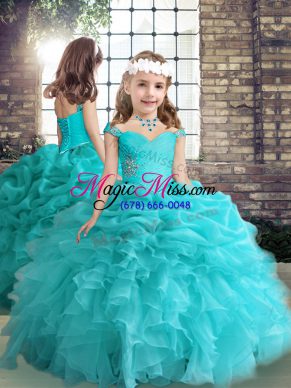 Sleeveless Beading and Ruffles Side Zipper Little Girl Pageant Gowns