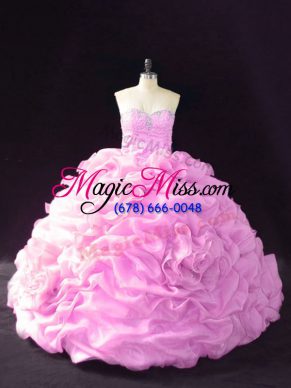 Sleeveless Court Train Beading and Pick Ups and Hand Made Flower Lace Up Quinceanera Gown