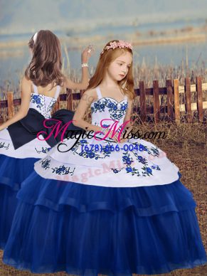 Sleeveless Embroidery Lace Up Girls Pageant Dresses