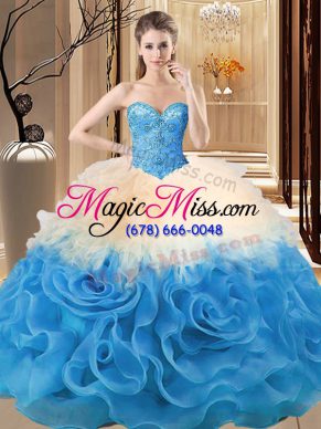 On Sale Multi-color Lace Up Quinceanera Gowns Beading and Ruffles Sleeveless Floor Length