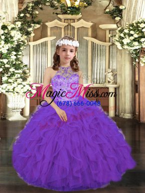 Scoop Sleeveless Tulle Little Girls Pageant Dress Beading and Ruffles Lace Up