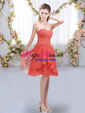Gorgeous Knee Length Empire Sleeveless Coral Red Wedding Guest Dresses Lace Up