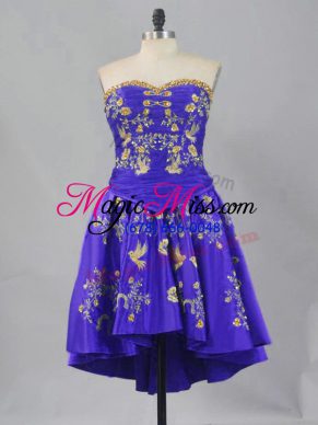 Mini Length Purple Hoco Dress Sleeveless Embroidery