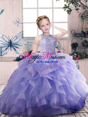 Ball Gowns Custom Made Pageant Dress Lavender Scoop Organza Sleeveless Floor Length Zipper