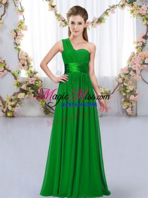 Floor Length Dark Green Quinceanera Dama Dress Chiffon Sleeveless Belt