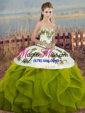 Stylish Sweetheart Sleeveless Tulle Vestidos de Quinceanera Embroidery and Ruffles and Bowknot Lace Up