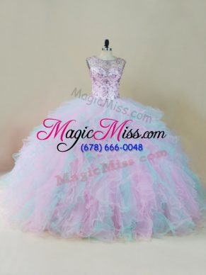 Multi-color Quinceanera Gowns Sweet 16 and Quinceanera with Beading and Ruffles Scoop Sleeveless Lace Up