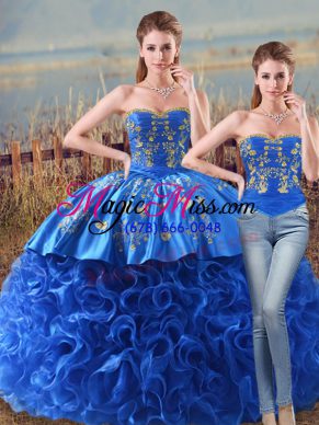 Shining Fabric With Rolling Flowers Sleeveless Sweet 16 Dress Brush Train and Embroidery and Ruffles