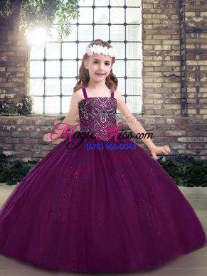 Floor Length Eggplant Purple Little Girls Pageant Dress Wholesale Straps Sleeveless Lace Up