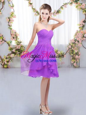 Decent Empire Court Dresses for Sweet 16 Lavender Sweetheart Chiffon Sleeveless Knee Length Lace Up